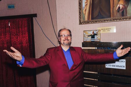 MINSK, BELARUS November 4 2017 International Illusion Festival MAGIC 2017 A man in a red suit