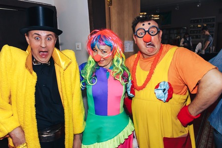 MINSK, BELARUS November 4 2017 International Illusion Festival MAGIC 2017 Three artists are posing...