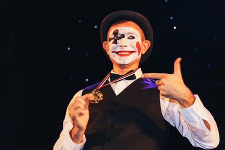 MINSK, BELARUS November 4 2017 International Illusion Festival MAGIC 2017 The male magician shows...