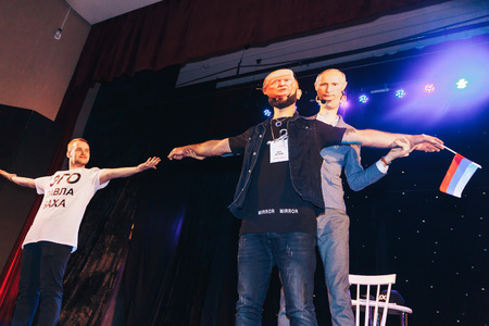 MINSK, BELARUS November 4 2017 International Illusion Festival MAGIC 2017 A group of people show a performance on stageのeditorial素材