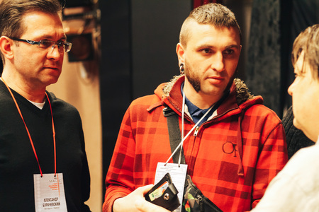 MINSK, BELARUS November 4 2017 International Illusion Festival MAGIC 2017 A group of people talking in the classroomのeditorial素材