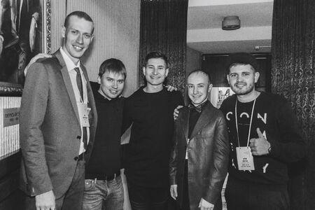 MINSK, BELARUS November 4 2017 International Illusion Festival MAGIC 2017 A group of men posing in front of the cameraのeditorial素材