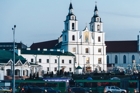 Orthodox Church early in the morning, the first snow fell outの写真素材