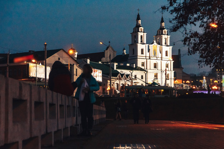 Orthodox Church early in the morning, the first snow fell outの写真素材