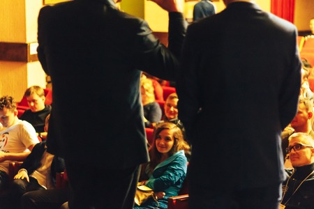 MINSK, BELARUS November 5 2017 International Illusion Festival MAGIC 2017 Seminar A young magician...