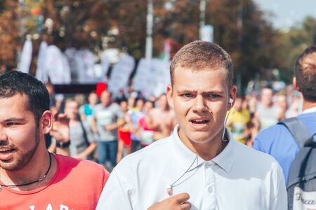 September 9, 2018 Minsk Belarus Half Marathon Minsk 2018 Young athletes run a marathon Close upのeditorial素材