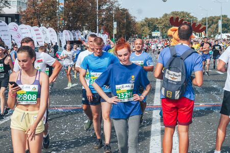 September 9, 2018 Minsk Belarus Half Marathon Minsk 2018 Young athletes cross the finish line at the...