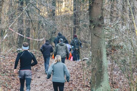 November 17, 2018 Logoisk Belarus Beetle-trail 8 LOGOISK Athletes run in the forest in autumn....
