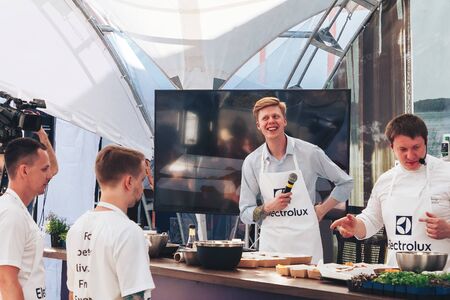 June 1, 2019 Minsk Belarus Public demonstration of cooking on the street The assistants are standing...