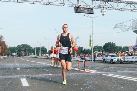 September 9, 2018 Minsk Belarus Half Marathon Minsk 2018 Athlete with a beard runs a marathon