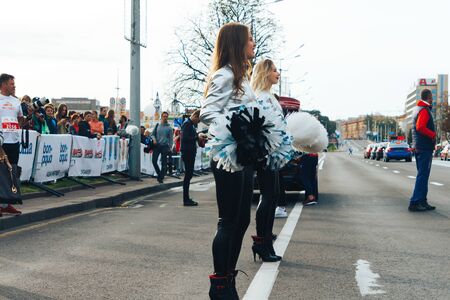 September 15, 2018 Minsk Belarus Half Marathon Minsk 2019 Cheerleaders get ready for a marathon