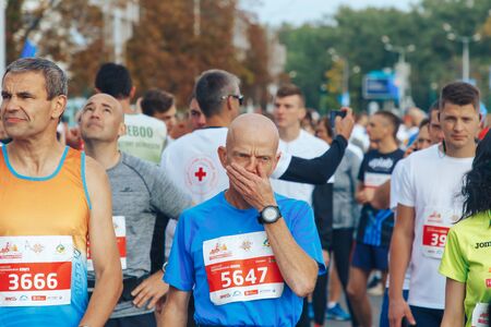 September 15, 2018 Minsk Belarus Half Marathon Minsk 2019 Marathon runners face the raceのeditorial素材