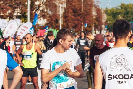 September 15, 2018 Minsk Belarus Half Marathon Minsk 2019 Running in the cityのeditorial素材