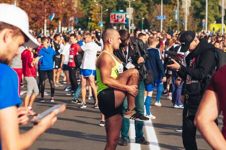 September 15, 2018 Minsk Belarus Half Marathon Minsk 2019 Running in the cityのeditorial素材