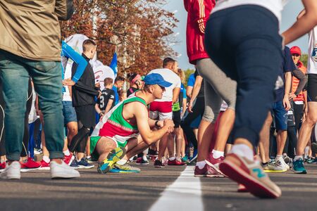 September 15, 2018 Minsk Belarus Half Marathon Minsk 2019 Running in the cityのeditorial素材