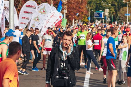 September 15, 2018 Minsk Belarus Half Marathon Minsk 2019 Running in the cityのeditorial素材