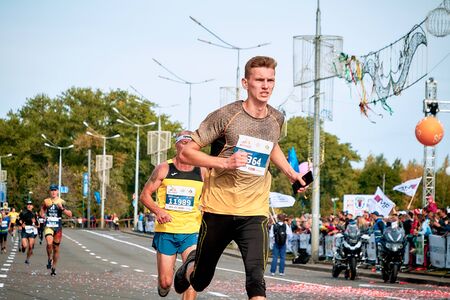 September 15, 2018 Minsk Belarus Half Marathon Minsk 2019 Running in the cityのeditorial素材