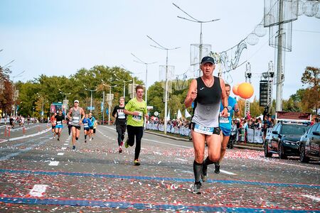 September 15, 2018 Minsk Belarus Half Marathon Minsk 2019 Running in the cityのeditorial素材