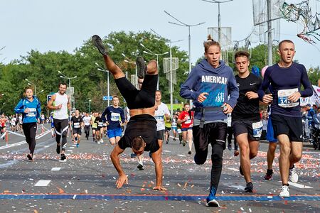 September 15, 2019 Minsk Belarus Half Marathon Minsk 2019 Running in the cityのeditorial素材