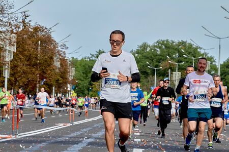September 15, 2018 Minsk Belarus Half Marathon Minsk 2019 Running in the cityのeditorial素材