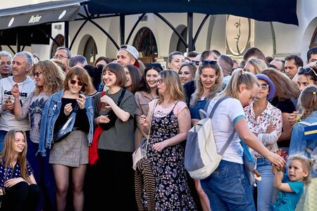 June 1, 2019 Minsk Belarus Festivities in the city on the day of Swedish culture People having fun...