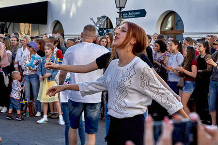 June 1, 2019 Minsk Belarus Happy teenage dance at a street concert.
