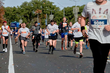 September 15, 2019 Minsk Belarus Half Marathon Minsk 2019 Group of unidentified people run in the Minsk Half Marathonのeditorial素材
