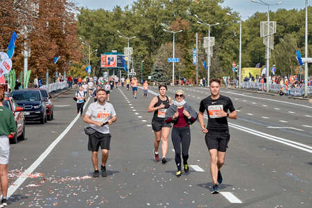 September 15, 2019 Minsk Belarus A marathon race in which participants run to the finish lineのeditorial素材
