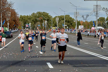 September 15, 2019 Minsk Belarus A marathon race in which participants run along a city roadのeditorial素材