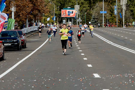 September 15, 2019 Minsk Belarus A half-marathon race in which participants run along a city roadのeditorial素材
