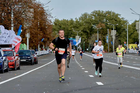 September 15, 2019 Minsk Belarus A half-marathon is being held in Minsk, where participants run along the city roadのeditorial素材