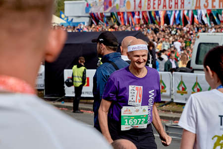 September 15, 2019 Minsk Belarus An elderly athlete trains before a marathonのeditorial素材