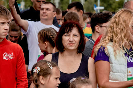 September 15, 2019 Minsk Belarus There are spectators who stand during the marathonのeditorial素材
