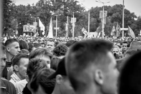 September 15, 2019 Minsk Belarus There are many participants who stand before the start of the marathon. Black and white imageのeditorial素材