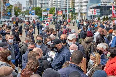 May 24 2020 Minsk Belarus Demonstration against the current government, which involves people in masksのeditorial素材