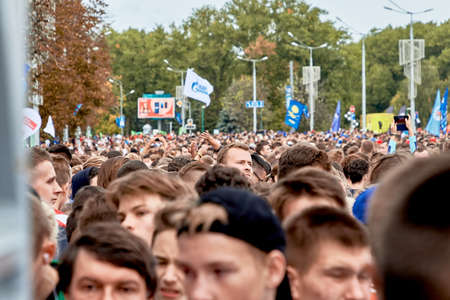 September 15, 2019 Minsk Belarus There are many fans of a healthy lifestyle who are standing before the start of the half marathonのeditorial素材