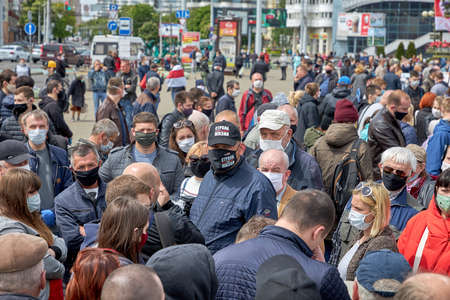 May 24 2020 Minsk Belarus Masked people took to the street to protest against the current governmentのeditorial素材