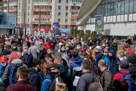 May 24 2020 Minsk Belarus Many masked people came out to sign up for opposition candidatesのeditorial素材