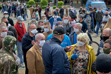 May 24 2020 Minsk Belarus There is an oppositionist Tikhonovsky who agitates the gathered peopleのeditorial素材