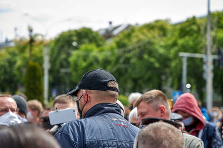 May 24 2020 Minsk Belarus On the square on a summer day there is a crowd of peopleのeditorial素材