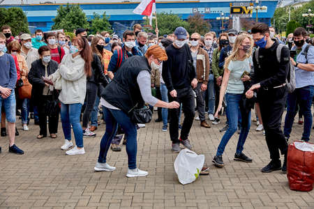 June 7 2020 Minsk Belarus Many people voluntarily give money to help political prisonersのeditorial素材