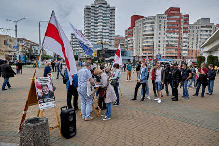 June 7 2020 Minsk Belarusian people walk down the streetのeditorial素材