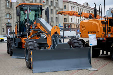 July 3 2020 Minsk Belarus Exhibition of construction equipment on the city squareのeditorial素材