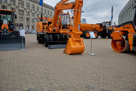 July 3 2020 Minsk Belarus Exhibition of construction equipment on the city squareのeditorial素材