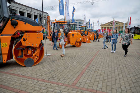 July 3 2020 Minsk Belarus Exhibition of construction equipment on the city squareのeditorial素材