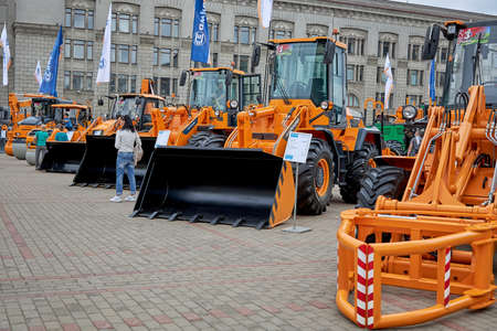 July 3 2020 Minsk Belarus Exhibition of construction equipment on the city squareのeditorial素材