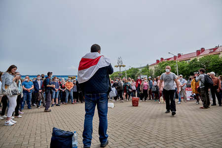 June 7 2020 Minsk Belarusian people walk down the streetのeditorial素材