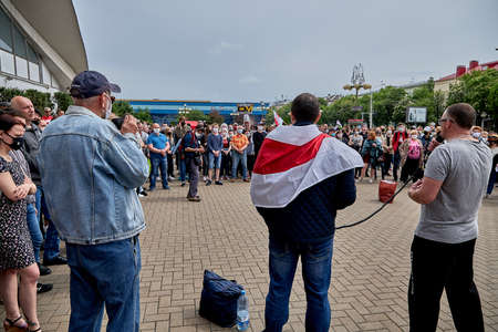 June 7 2020 Minsk Belarusian people walk down the streetのeditorial素材