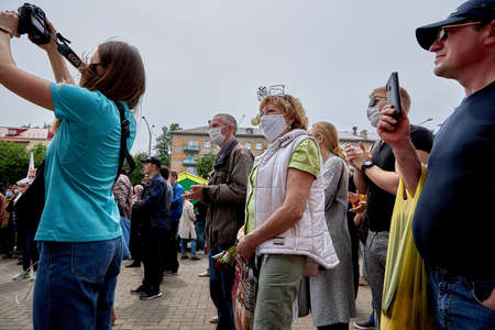 June 7 2020 Minsk Belarusian people walk down the streetのeditorial素材