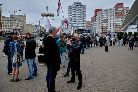 June 14 2020 Minsk Belarusian people walk down the streetのeditorial素材
